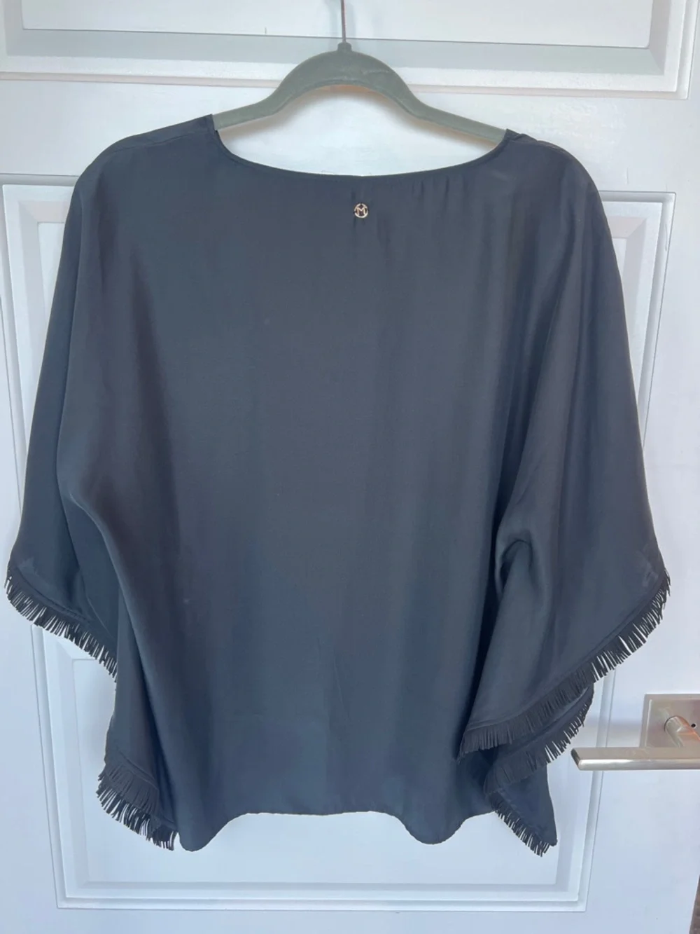 Marie Oliver Black Fringe Dolman Sleeve Silk Top size S - Picture 6 of 7